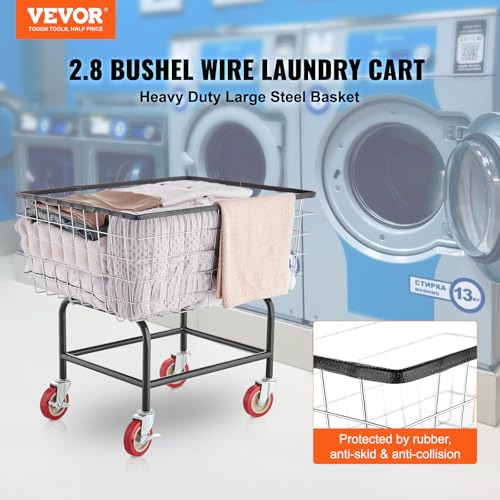 VEVOR Wire Laundry Cart, 2.8Bushel Wire Laundry Basket with Wheels, 26.7''x21.7''x26.4'' Commercial Basket Cart, Steel Frame with Chrome Finish, 4" Casters - size: 2.8 Bushel--26.7''x21.7''x26.4''