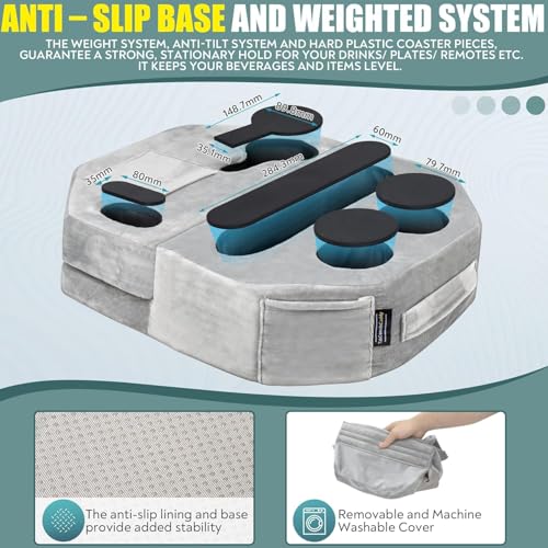 TabCouchCaddy - Couch Cup Holder Tray Pillow - Bed, Couch Caddy, Sofa, RV & Car - Holds Drinks, Snacks, Remotes, Phones, Kindle, Tablet | Bed Cup Holder (Grey) - color: Grey