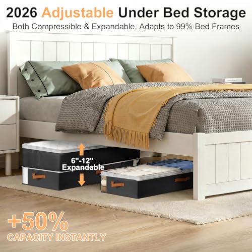 Under Bed Storage Bins - 98L Height-adjustable Under Bed Storage Containers, Compression Blanket Storage Comforter Storage Sweater Storage, Clothes Storage Bins With Clear Window, 2 Pack Black - color: Black, size: 2 Pack