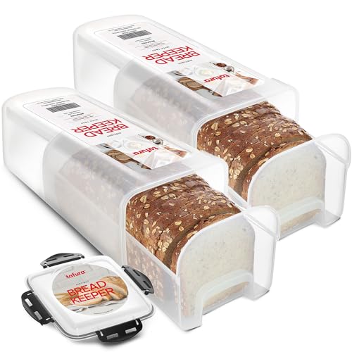 Tafura Bread Storage Container - 2 Pack BPA Free Plastic Bread Box with Ingeniously Tray - Airtight Container/Holder for Homemade Loaves and Baked Goods - color: Black - 2 Pack