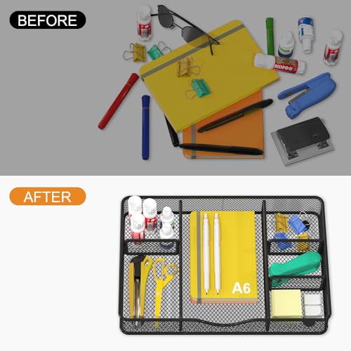 VyGrow Desk Drawer Organizer Tray, Metal Mesh Drawer Organizer for Office & Home, 6 Adjustable Compartments, Black, 2 Pack - 12.87x8.73x1.96 inch - color: 2PCS Medium