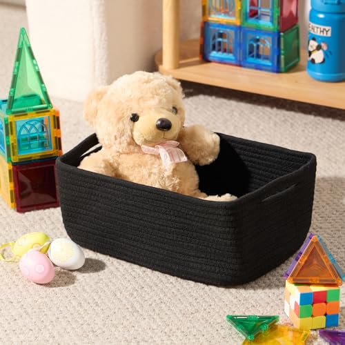 MiniArk Small Storage Baskets for Organizing | Closet Organizer Bins | Shelf Toy Basket | Woven Rope Baskets | Cube Decorative Box | Shallow Basket | 13x8.5x5.1” | 3 Packs Black - color: Black, size: 3pcs-L13xW8.5xH5.1"
