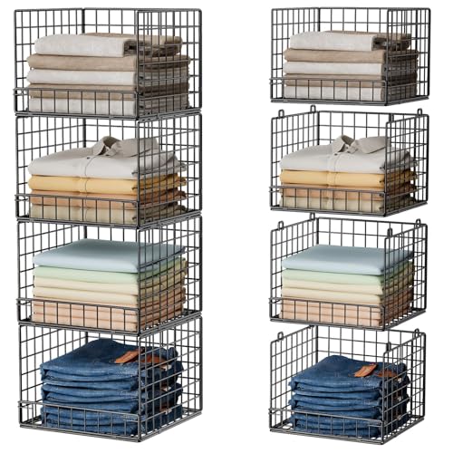 Stackable Closet Organizers and Storage Baskets, 4-Tier Closet Shelf Organizer , Space-Saving Clothes Storage Drawer, Foldable Clothes Storage Bins for Closet Organizer System, Black(Patent 30022416) - color: Black, size: 4-Tier