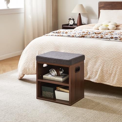 YMYNY Small Shoe Storage Bench with Cushion, 2 Tier Entryway Bench with Shoe Storage, Shoe Rack Bench for Entryway, Living Room, Hallway, Closet, Bedroom, 15.4L*11W*16.54H, Light Walnut HBD028LW - color: Light Walnut