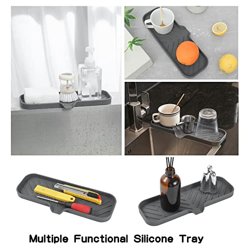 MicoYang Silicone Bathroom Soap Dishes with Drain Spout-Bathroom and Kitchen Sink Organizer,Sponge Holder,Dish Soap Tray,Perfect for Dispenser,Scrubber,Bottle,Cup on Sink or Counter-Grey 12"×4" - color: Grey, size: L(12"×4")