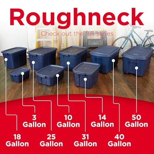 Rubbermaid Roughneck Tote Variety - |Made in the USA| Dark Indigo Metallic, Rugged Plastic Stackable Storage Tote with Lid and Handles (Pack of 10) - size: Variety - 10 Pack