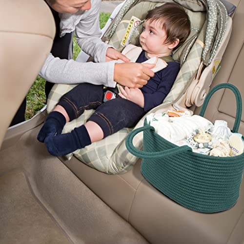 XUANGUO Large Baby Diaper Caddy Organizer for Girl Boy Rope Nursery Storage Bin Basket Portable Holder Tote Bag for Changing Table Car Travel Baby Shower Gifts basket dark green - color: Dark green, size: Large