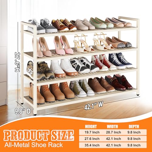 4-Tier Heavy Duty Metal Shoe Rack, 200 lbs Load Capacity Shoe Organizer with Reinforced Steel Tubes, No-Wobble Free Standing Shoe Shelf for Entryway, Closet, Bedroom, Dorm – Easy Assembly, Black - color: White, size: 4Tier/27.6"H×42.1"W×9.8"D