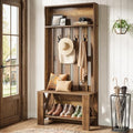 Tribesigns Hall Tree with Bench and Shoe Storage, 70.8" Tall Freestanding Coat Rack with Shoe Bench, Farmhouse Narrow Hall Tree Organizer with Hooks for Entryway, Hallway, Mudroom, Space-Saving, Brown