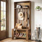 Tribesigns Hall Tree with Bench and Shoe Storage, 70.8" Tall Freestanding Coat Rack with Shoe Bench, Farmhouse Narrow Hall Tree Organizer with Hooks for Entryway, Hallway, Mudroom, Space-Saving, Brown