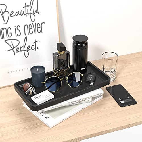 Bathroom Vanity Tray for Countertop - Bamboo Organizer Tray for Dresser Tops, Toilet, Perfume Small Decorative Tray Wood Tray for Home Decoration 11.81” L x 6.1” W x 0.79” H Black - color: Black, size: 11.8" x 6.1" x 0.8"