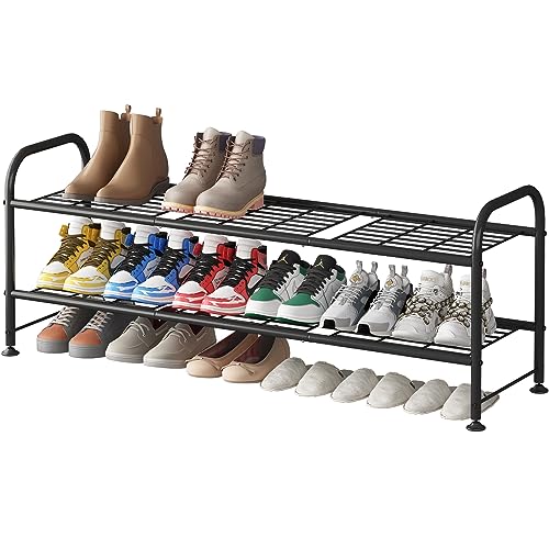 LINZINAR Shoe Rack 2 Tier Storage Organizer for Closet Entryway Metal Black - color: Black, size: 2-Tier