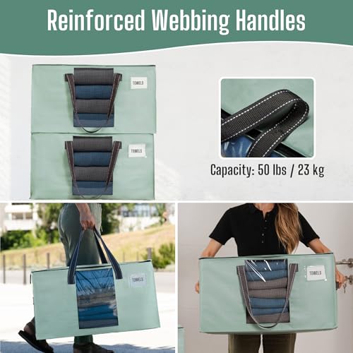 VENO 6 Pack Heavy Duty Moving Bags, Clothes and Comforter Storage Bags with Clear Window, College Dorm Essentials Packing Supplies, Foldable Boxes Alternative (Light Green Matte, 6 Pack) - color: Light Green Matte, size: 6 Pack