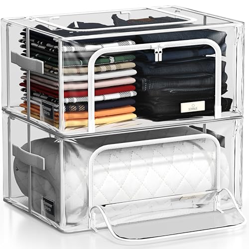 Sorbus Storage Bins with Metal Frame - Stackable & Foldable Clothes Organizer Bags - Clear Soft Plastic Storage Containers (2 Pack, Small) - size: Small, style: 2 Pack