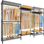 Ulif E13 Pro Heavy Duty Clothes Rack（With 4 Hanger Rods & 8 Shelves） Freestanding Clothing Racks for Hanging Clothes，Adjustable Closet，Metal Garment Rack 75" W x16 D x77 H，Max Load 1000LBS，Black - color: Black, size: E13 Pro
