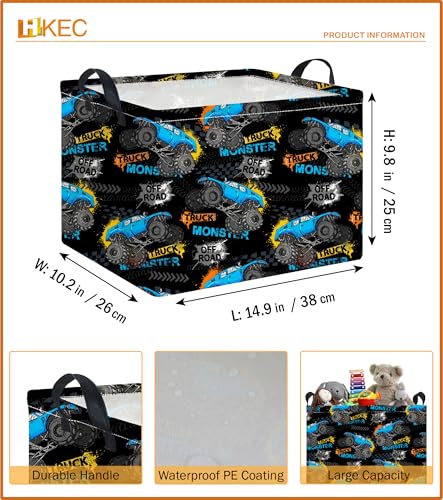 Rectangle Storage Basket with Handles, Collapsible Storage Bin, Books Box, Gift Basket(Truck) - color: Monster Truck