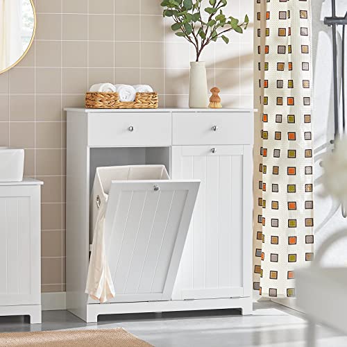 Haotian Tilt-out Bathroom Laundry Cabinet Hidden Hamper Organizer with Double Baskets and Drawers Storing Unit Storage Chest Cupboard, White BZR33-W - color: White, size: 2 Baskets