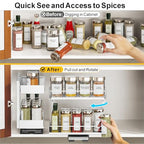 iSPECLE 2 Pack Pull Out Spice Rack - Rotate Peel and Stick No-Drill Vertical Spice Rack Organizer for Cabinet Easy Access Spices, Adjust Height for 4oz to 8oz Spice Jars, Fits Small Pantry Cabinet - color: 2-Pack White