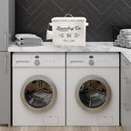 AuldHome Design Farmhouse Laundry Powder Container, White Enamelware Detergent Bin w/Scoop