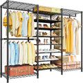 ULIFHOME E16 Heavy Duty Clothing Rack（with 7-Tier Adjustable Shoe Rack） Freestanding Clothes Rack for Hanging Clothes，Metal Closet Storage Organizer Large Wardrobe，69'' W x 15.8'' D x 76.2'' H，Black - color: Black