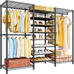 ULIFHOME E16 Heavy Duty Clothing Rack（with 7-Tier Adjustable Shoe Rack） Freestanding Clothes Rack for Hanging Clothes，Metal Closet Storage Organizer Large Wardrobe，69'' W x 15.8'' D x 76.2'' H，Black - color: Black