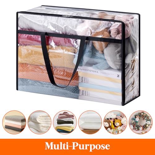 Lifewit 3 Pack Clear Clothes Storage Bags, 75L Plastic Blanket Storage Bag, Vinyl Foldable Moving Bags with Zipper, Closet Organizers and Storage Containers for Bedding, Duvet, Comforter - size: 75L