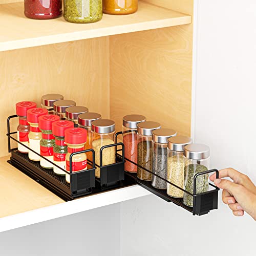 SpaceAid Pull Out Spice Rack Organizer for Cabinet, Heavy Duty Slide Out Seasoning Kitchen Organizer, Cabinet Organizer, with Labels, 7.7" W x10.75 D x4 H, 3 Drawers 1-Tier - style: Three 2"W Drawers, 1-Tier