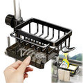 Sink Organizer Rack for Kitchen and Bathroom, 2025 New Stainless Steel Detachable Hanging Faucet Drain Rack with Drip Tray Faucet Sponge Holder for Bathroom (Black, Right) - size: Right