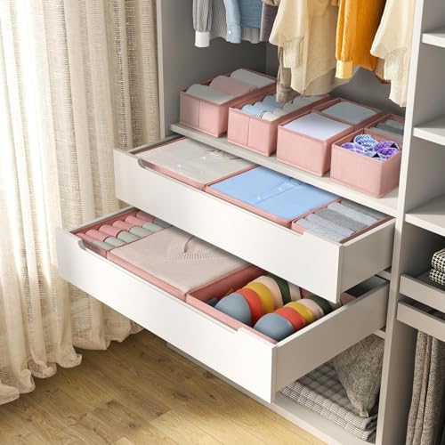 DIMJ Drawer Organizer for Clothing, 18 Pack Fabric Drawer Organizer Bins, Foldable Sock Organizer for Drawer, Dresser Organizer for Clothes, Socks, Bra, Tie - color: Pink, size: 18 Pack