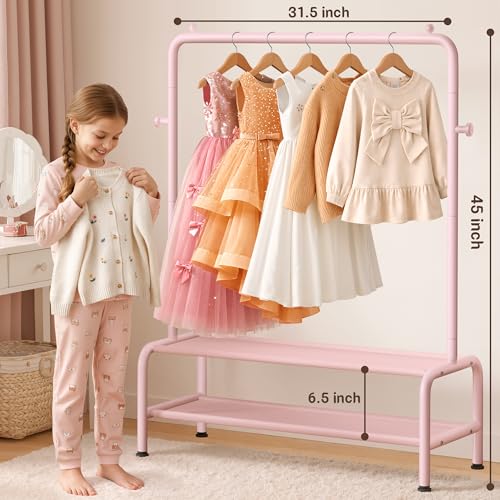 mirolam Kids Clothing Rack - Dress Up Storage - Dress Up Rack for Little Girls - Small Kids Costume Wardrobe with 2 Fabric Shelves - Princess Room Bedroom Decor - color: Pink