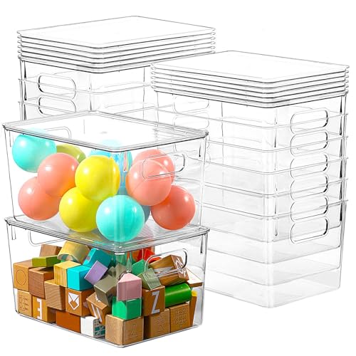 12 Pack Clear Storage Bins with Lids, 7 Quart Stackable Storage Boxes for Storage and Organization, Plastic Storage Containers with Lids, Plastic Bins with Handles for Office, Bedroom, Study Room - size: 12 Pack