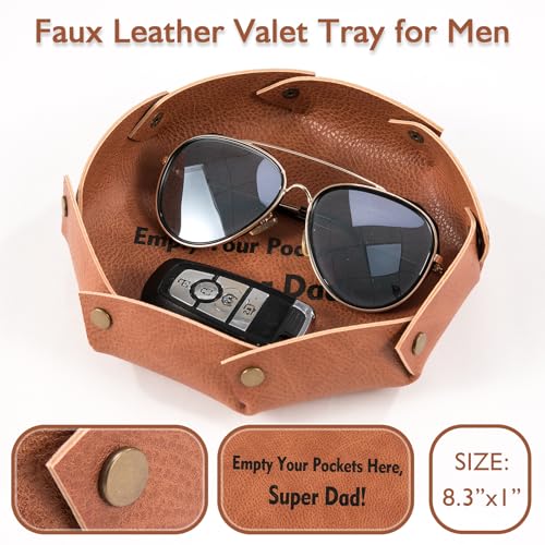 Faux Leather Valet Tray for Men, Catch-All Tray Empty Dad's Pocket for Nightstand Entryway Table, Dump Holder Everyday Carry Organizer for Wallet Keys Watch, Brown - color: Brown