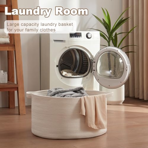 OIASKET Large Woven Baskets for Storage, 22.8" x 22.8" x 13" Blanket Storage Living Room, Baby Toy Basket for Clothes, Pillows, Towels, Shoe Basket for Entryway (White) - color: White, size: 90L