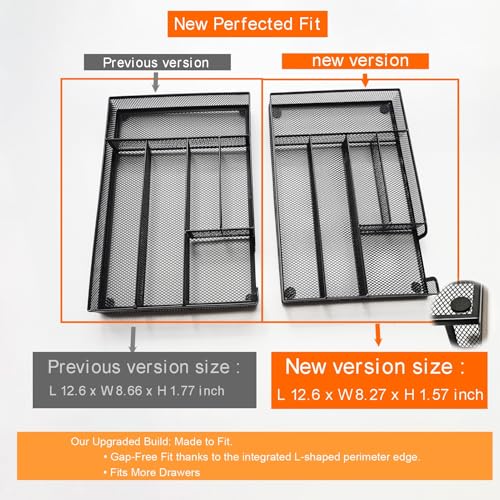 Metal Mesh Desk Drawer Organizer Tray, 6-Compartment Office Drawer Organizer for Pens Supplies, 12.6"x8.27"x1.57" Black - color: 1pc packed black