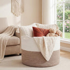 XXXXL 125L Extra Large Blanket Basket, 23.6" x 16.9" Jumbo Woven Cotton Rope Storage Basket with Handles, Laundry Hamper, Toy Storage for Living & Play Room(White & Brown) - color: White & Brown