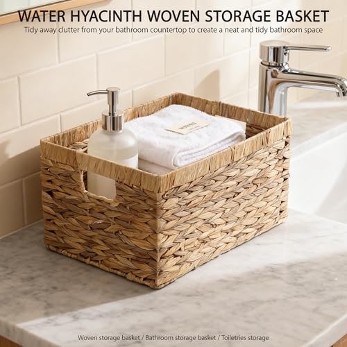 Woven Natural Water hyacinth Rectangular Storage Baskets with inside Handle,Kingwillow(Large) - size: Large