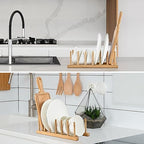 INNERNEED Bamboo Wooden Dish Rack, Vertical Plate & Lid Organizer for Kitchen Cabinet or Countertop, Drying Stand for Dishes, Cutting Boards - size: Pack of 1