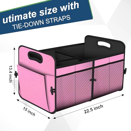 Femuar Car Trunk Organizer,Car Storage Organizer with 72L Large Capacity Waterproof Collapsible and 11 Pockets,Trunk Organizer for Car Suv/Jeep/Sedan, Large Size, Pink - color: Pink, size: Large