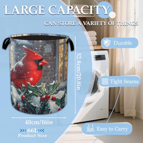 Winter Cardinal Red Bird Laundry Basket Collapsible Laundry Hamper, Oxford Cloth Storage Bin for Room/Bathroom/Bedroom/Dormitories 16" X 20.8" - color: Winter Cardinal Red Bird