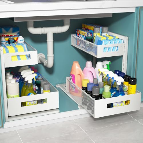 TISTAYA Under Sink Organizer, Bathroom Organizers and Storage, Cabinet Organizer Pottery Barn Furniture for Kitchen, Bathroom, Pantry, Laundry, Study, White，1XL, 2PCS - color: White, size: XL-2PC