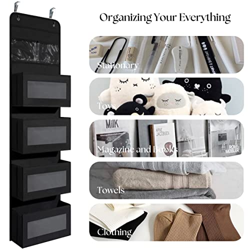 Giraffe Creation Over Door Organizer with 4 Large Capacity Pockets, Hanging Organizer Storage for Closet Bathroom Nursery Bedroom Dorm, Toys Cosmetics Sundries and Baby Essentials, Black - color: Black