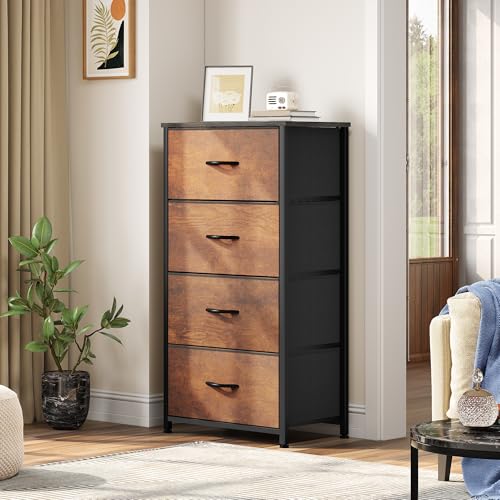 YITAHOME Dresser with 4 Drawers - Fabric Tower, Organizer Unit for Bedroom, Living Room, Closets - Sturdy Steel Frame, Easy Pull Fabric Bins & Wooden Top - color: Rustic Brown, style: 4-Drawer