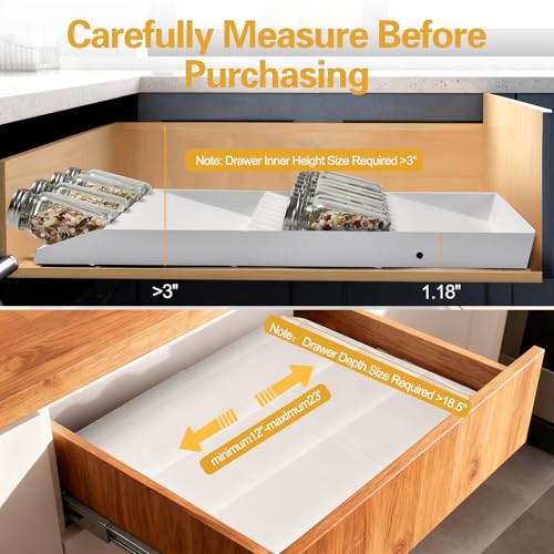 GOENDR Metal Spice Drawer Organizer, 4 Tier Spice Rack for Drawer, Expandable Seasoning Organizer For 11.4-22.8” Wide Drawer, Holds up to 48 Spice Jars (Not Included), White - color: White