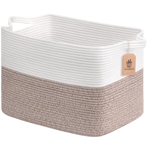 Goodpick Woven Baskets for Organizing, Rectangle Toy Baskets Storage Kids, Rope Storage Basket with Handles, Large Blanket Basket for Living Room, 18 x 14 x 12 Inches - color: Brown, size: 18"L x 14"W x 12"H