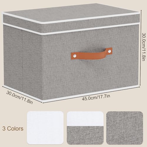 Storage Baskets with Lids and Double Handles, Linen Foldable Storage Bins, 17.7 x 11.8 x 11.8 Inch Closet Organizer Boxes for Laundry Bedroom, Grey, 3-Pack - color: Grey, size: 17.7x11.8x11.8in(3-Pack)