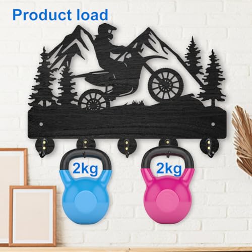 MAYJOYDIY Motorcycle Mountain Forest Coat Hooks, Wall Mounted 11.8x7.9in, 5 Alloy Hooks, Rust Resistant, Wooden Key Holder, Black, 35 Pound Weight Capacity - color: Motorcycle Mountain Forest