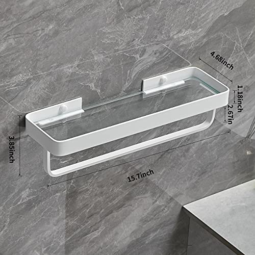 VOLPONE Bathroom Shelves Wall Mounted 2 Tier Glass Floating Shelf - Tempered Glass Wall Organizer (White) - color: White(rectangular)