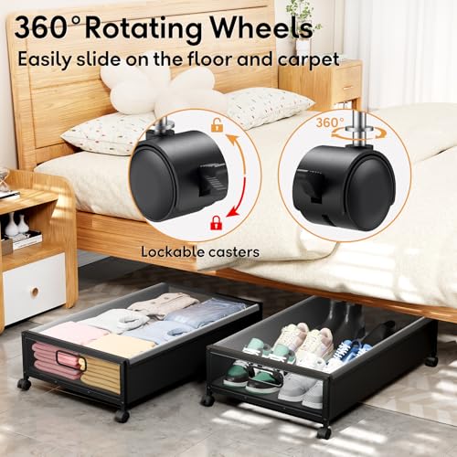 Under Bed Storage with Wheels，1 Pack Under Bed Storage Containers,Underbed Shoe Storage Bedroom - color: Black, size: 1pcs