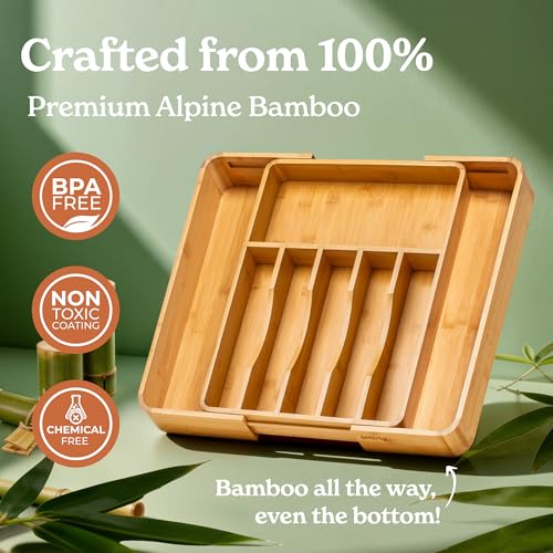 SMIRLY Silverware Drawer Organizer – Bamboo Kitchen Drawer Organizer, Adjustable Utensil Holder and Cutlery Tray, Drawer Dividers for Flatware and Kitchen Utensils | Adjustable, Drawer Dividers, Flatware, Kitchen Utensils - size: 8 Slot