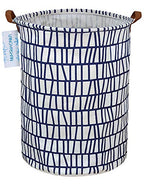 LANGYASHAN Laundry Basket Canvas Fabric Collapsible Organizer Basket for Storage Bin Toy Bins Gift Baskets Bedroom Clothes Children Nursery Hamper (Blue Stripes) - color: Blue Stripes